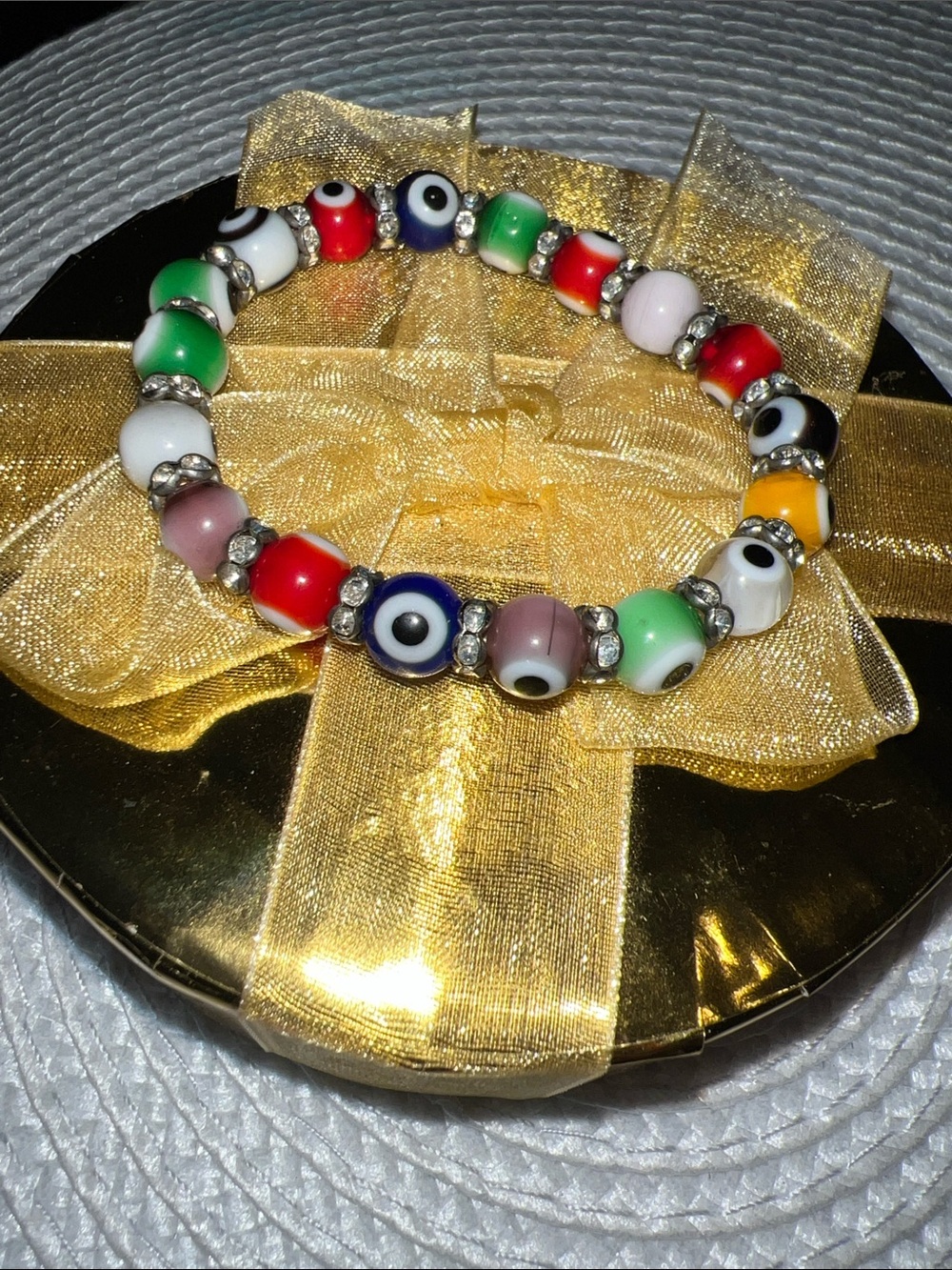 Multicolor Evil Eye Glass Bead Stretch Bracelet - Women Jewelry